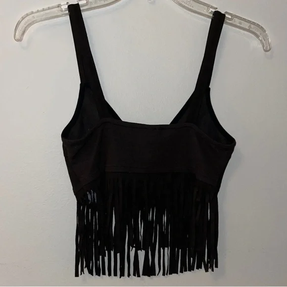 Topshop Black Fringe Crop Top - Picture 2 of 3